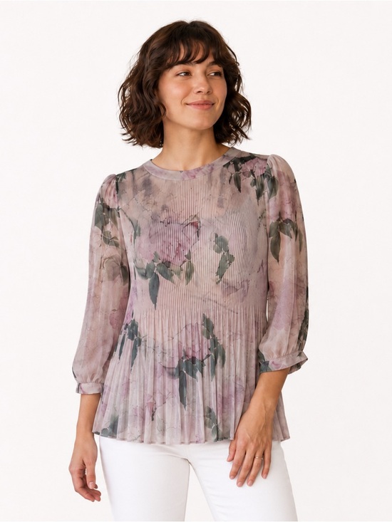 Ted Baker London Tops - Ted Baker Pleated Sheer Floral Violet 3/4 sleeve top Sz 1